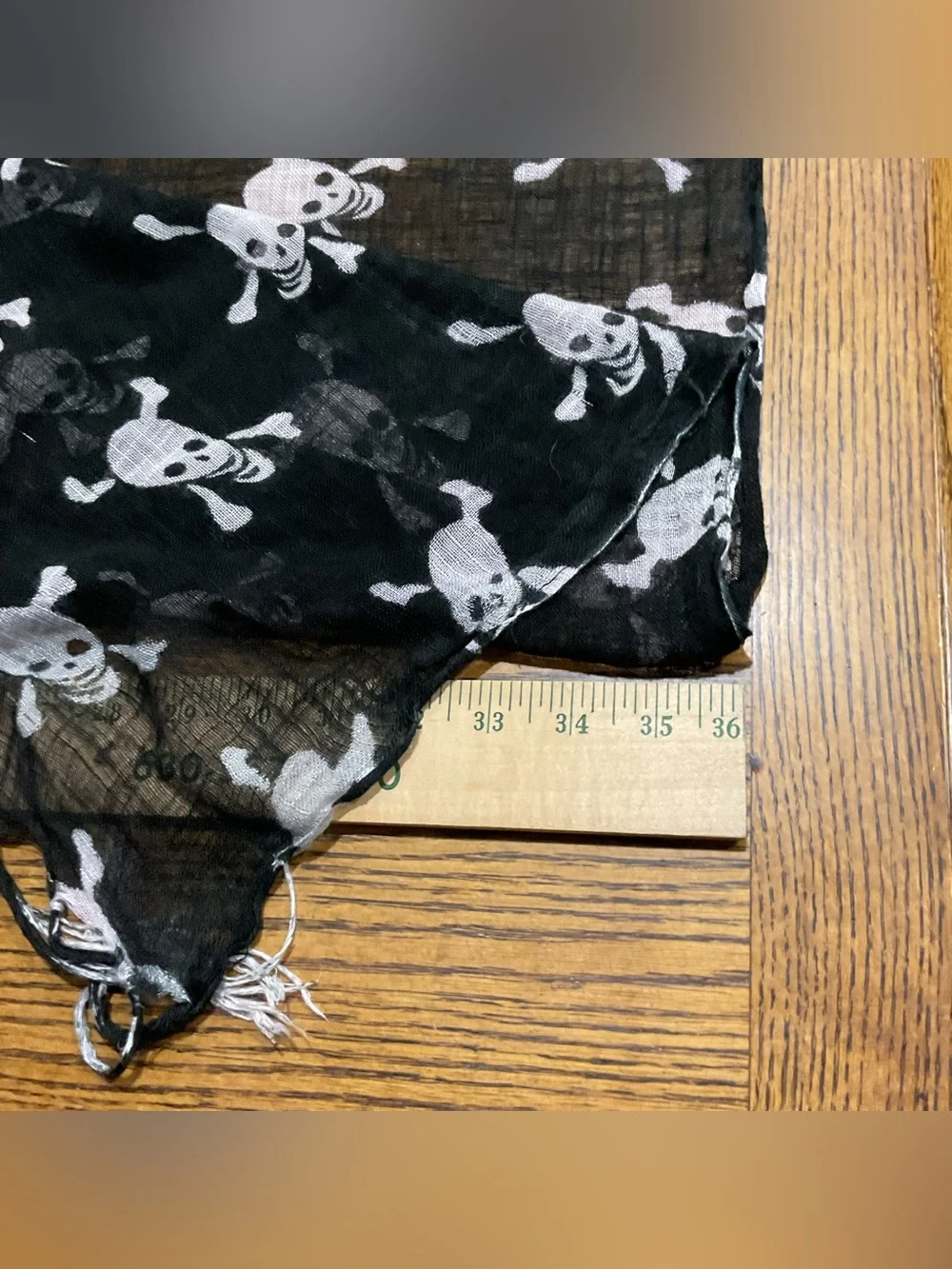 Black Skull Print Fringe Scarf Wrap Halloween